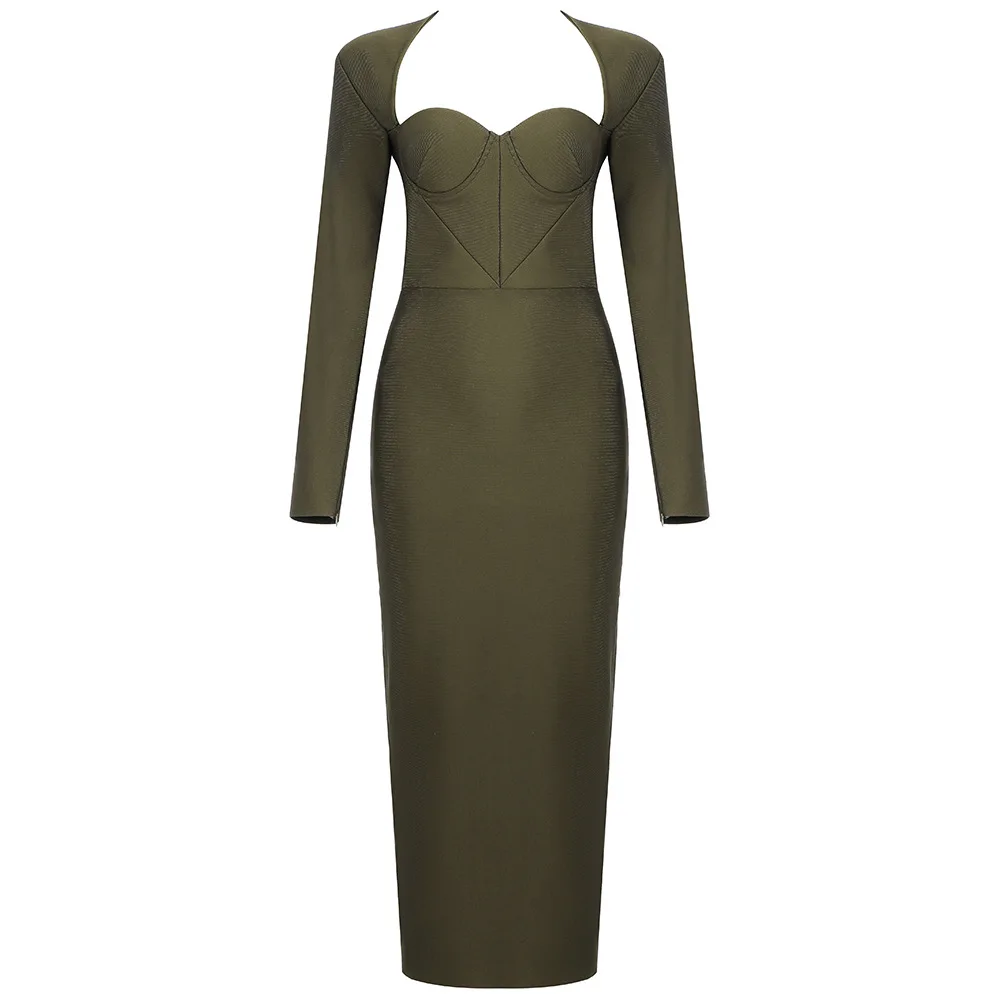 

Autumn 2020 new French celebrity temperament dress with buttocks showing thin dress and elastic bandage skirt