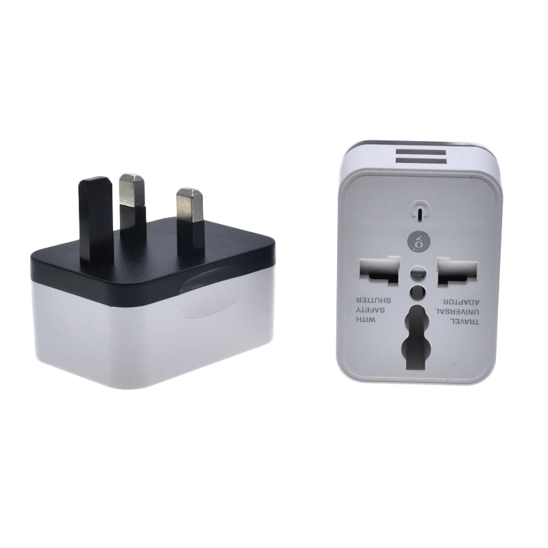 Универсальный адаптер с двумя USB-портами, DC5V 2A EU US UK AU To UK