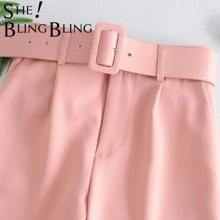 Женский офисный костюм SheBlingBling комплект из блейзера и брюк голубые брюки с поясом