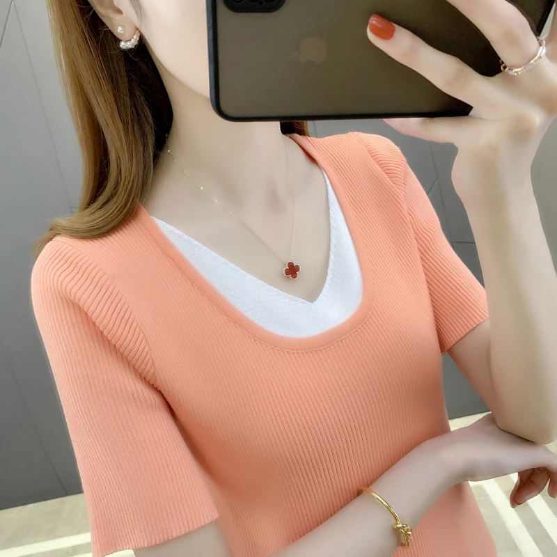 

20139 (5 из 5) 5 наборов вы получите однотонные поддельные два вязания 30 с короткими рукавами