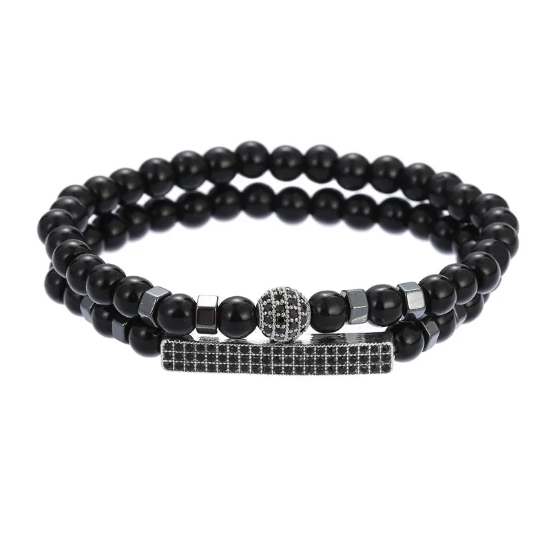 Набор эластичных браслетов с натуральными камнями 6 мм комплект из 2 шт.