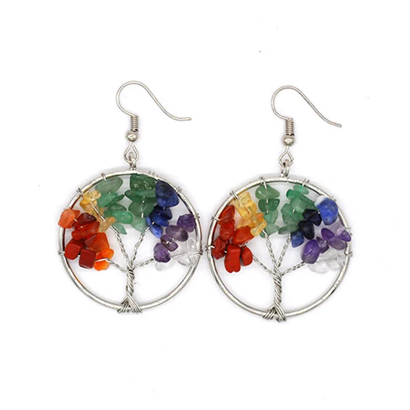 

Quartz Natural Stone Chakra Tree of Life Pendulum Pendant Earrings for Women Wishing Tree Earrings Crystal Earrings Pendants