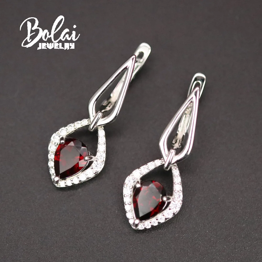 

bolaijewelry,Natural pear-shaped 6*8mm garnet, 925 sterling silver earrings,The perfect gift for your loved one's anniversary
