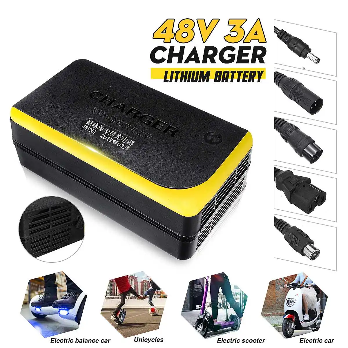 48v 3a charger electric scooter power supply 5 type connectors adapter for li ion battery self balancing scooter balance bike free global shipping