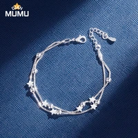 multi layer 925 sterling silver charm bracelets women girls star square beads snake chain wedding engagement jewelry gifts