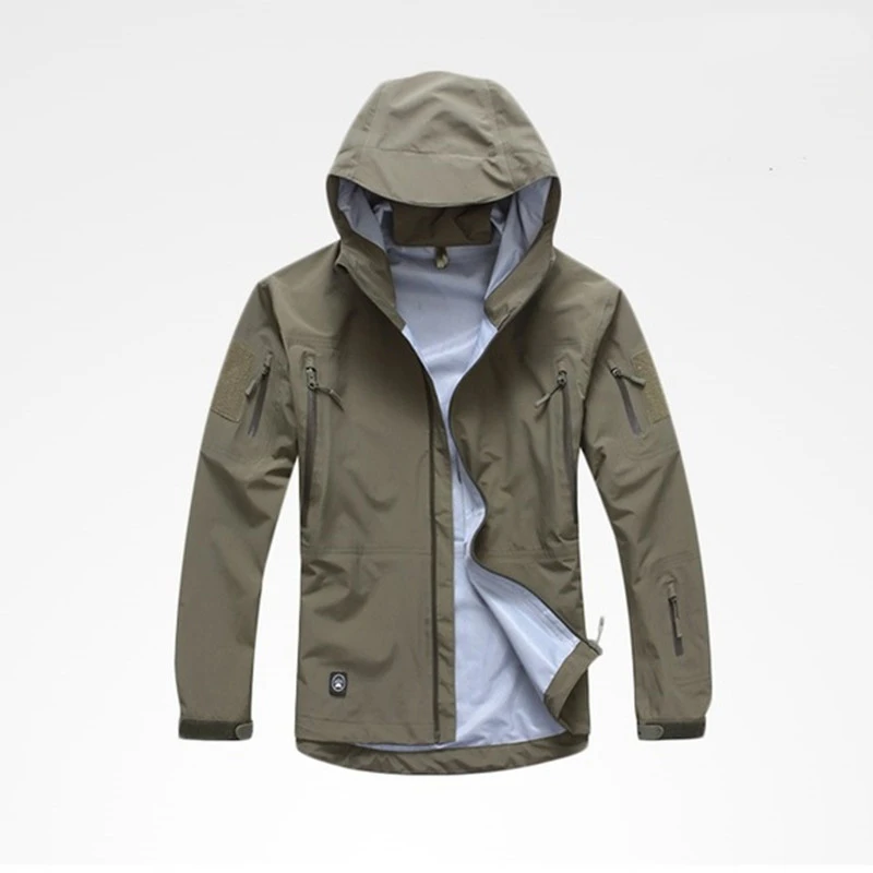 Spring Men Camouflage Hooded Thin Pressure Glue Windbreaker Coat Tops Outdoor Waterproof Hard Shell Military Tactical Jacket