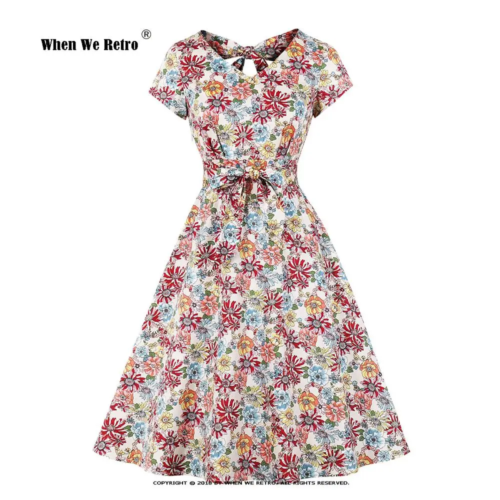 

Cotton Floral Dress for Women 2021 VD2057 Short Sleeve Robe Femme Backless Sexy Vintage Summer Dresses Vestidos