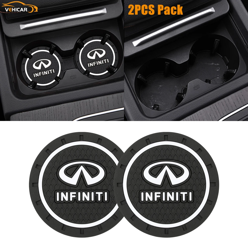 

VEHICAR 2PCS Car Water Cup Mat Anti-Slip Pad Bottle holder Scratch Proof Silicone Mat For INFINITI Auto Decorate Accessories