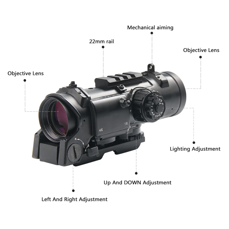 

Rifle Magnificate Scope Tactical 1x-4x Fixed Dual Role Optic with 20mm Weaver Picatinny Rail Hunting For Airsoft Red Dot Sight