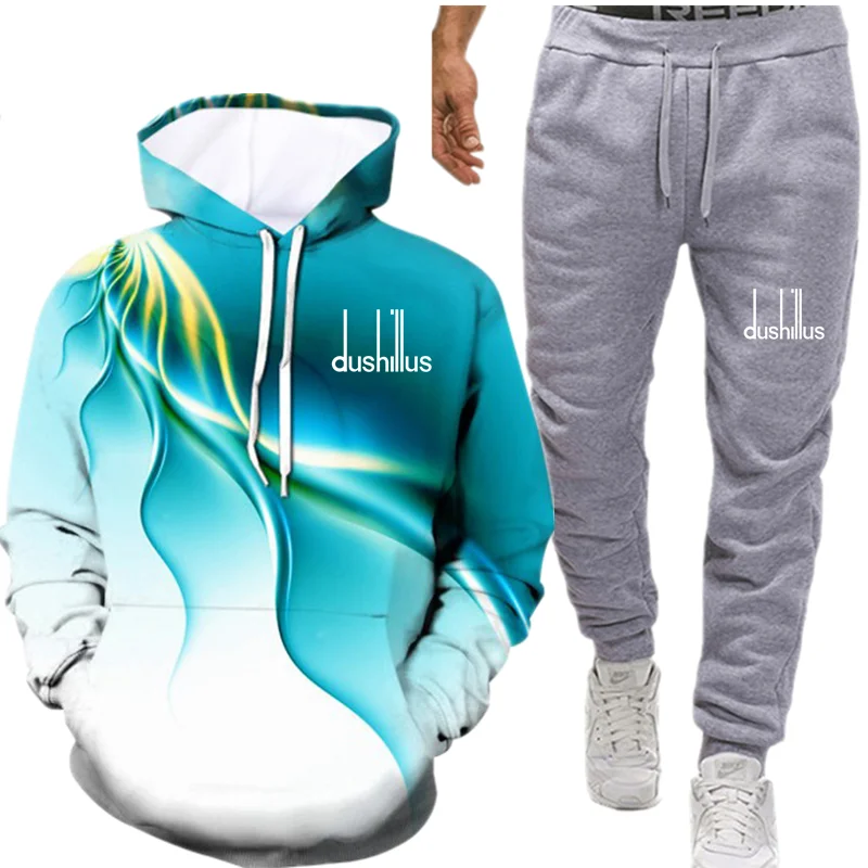 

Men3D Tracksuit Jogging Suit Patchwork Hoodies Set Male Fleece Hoodies+Pants Workout Two Piece Sets Gym Sportswear Suit Clothing