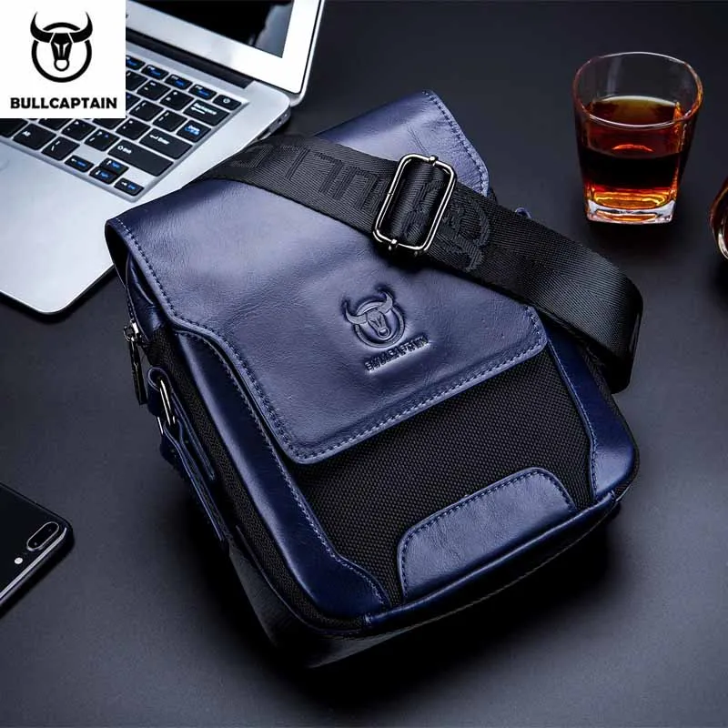 BULLCAPTAIN men's leather diagonal shoulder bag new top layer cowhide casual personality multifunctional small and medium bag