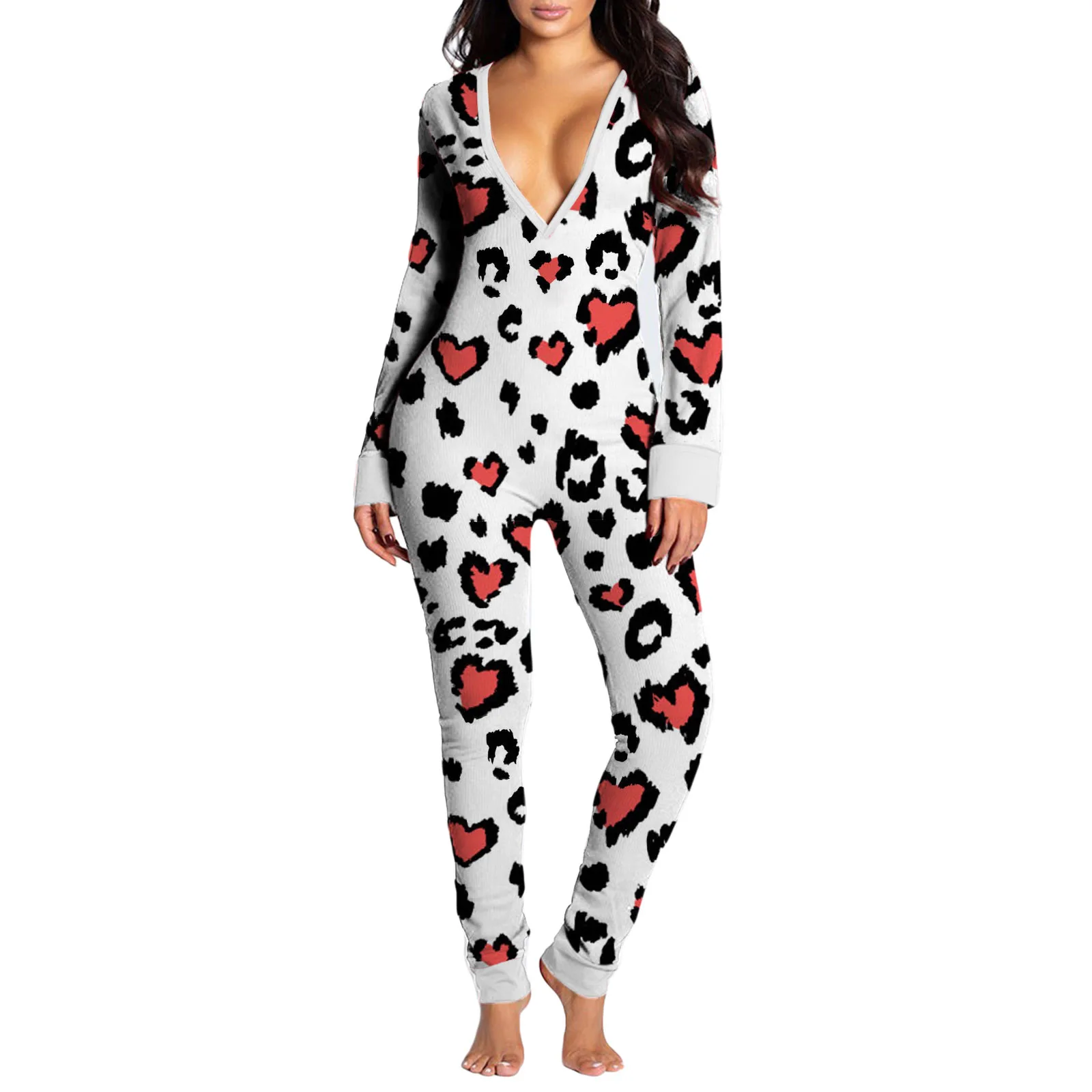

Women Deep V Neck High Waist Jumpsuit Casual Cartoon Print Jumpsuit Button Jumpsuit Stylish And Comfortable