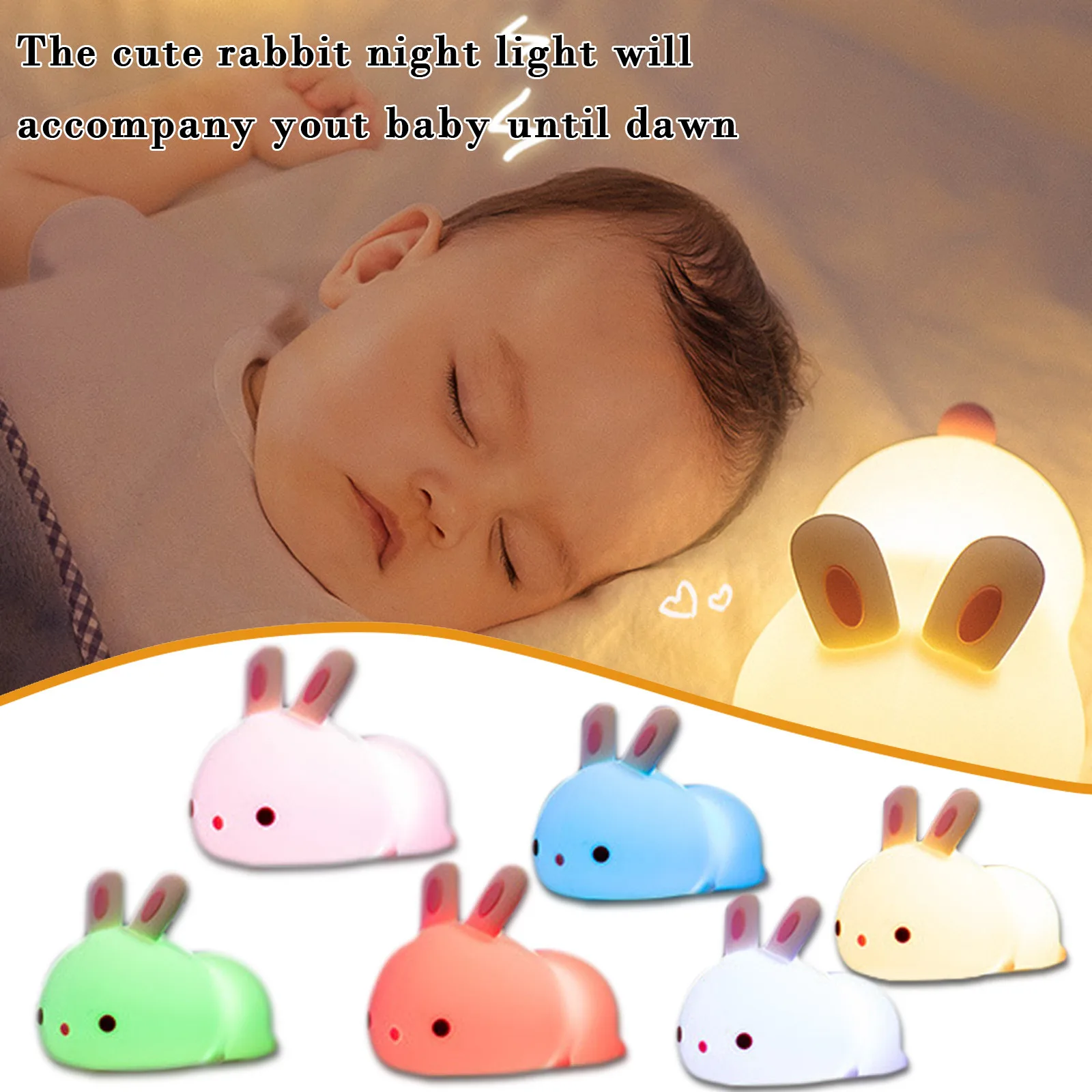 

Baby Sleep With Led Cute Rabbit 7 Color Pat Light Silicone Night Light Christmas Fairy Lighting Garland Garden Decoration