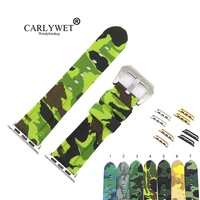 carlywet 38 40 42 44mm camo brown light green pure silicone rubber replacement wrist watchband strap for iwatch series 4321