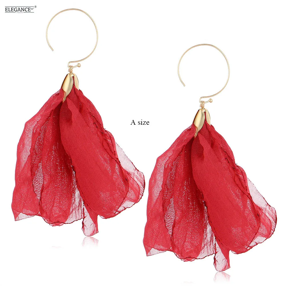 Женские шифоновые серьги подвески ELEGANCE11 яркие ручной работы из пряжи и цветов на