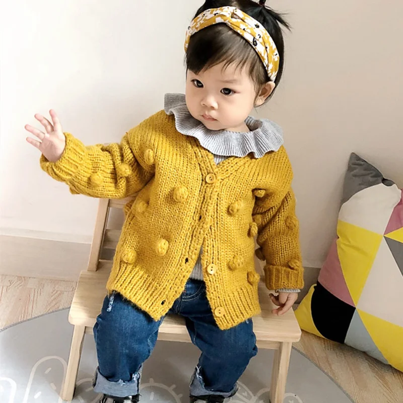 Вязаный кардиган для маленьких девочек детский шерстяной свитер на пуговицах