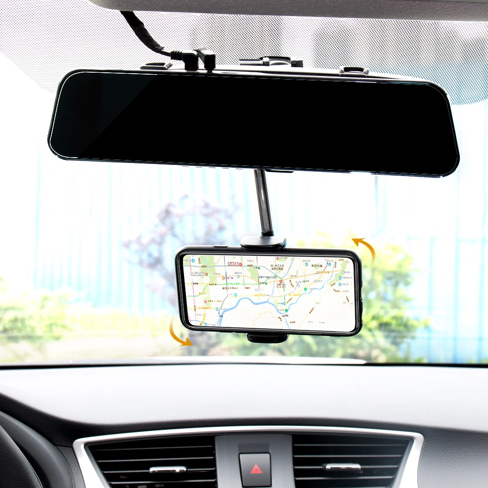 2022 hot 360 car rearview mirror mount phone holder adjustable support for iphone 13 gps seat smartphone car phone holder stand free global shipping