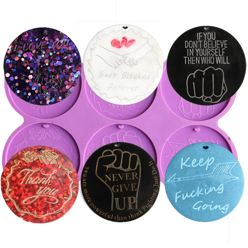 

6 In 1 Pep Talk Keychain Resin Molds DIY Epoxy Jewelry Resin Mold Silicone Pendant Keyring Making Tools