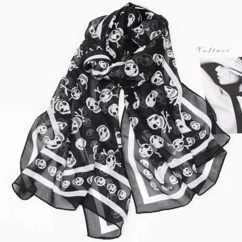 Роскошный брендовый шелковый шарф Классический женский с черепом на весну и