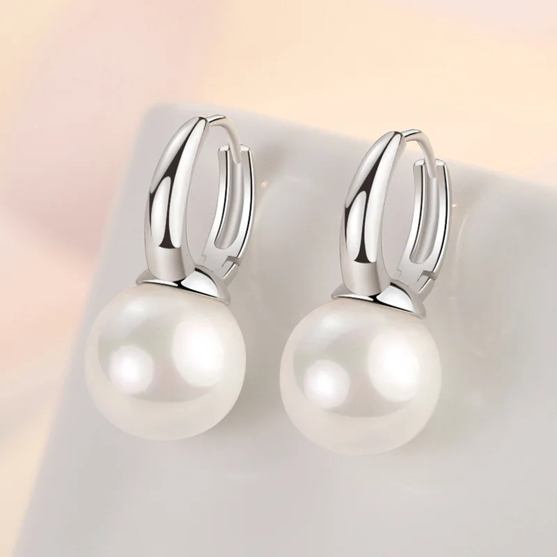KOFSAC New Fashion Simple Pearl Earrings For Women 925 Sterling Silver Jewelry Earring Girl Valentines Day Accessories 12mm