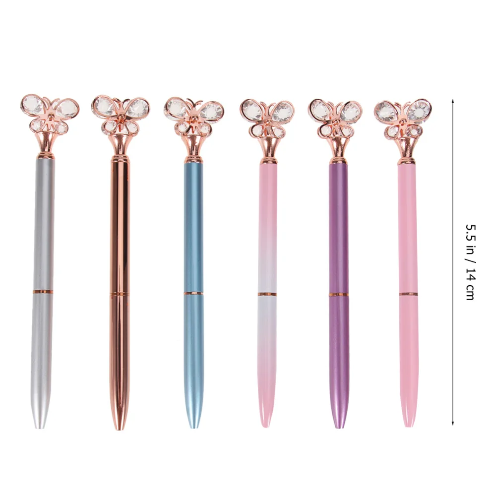 

6Pcs Office Stationery Pens Creative Diamond Metal Pen Style Ballpoint Pen Office Stationery Supplies(Purple, Silver, Pink, Grad