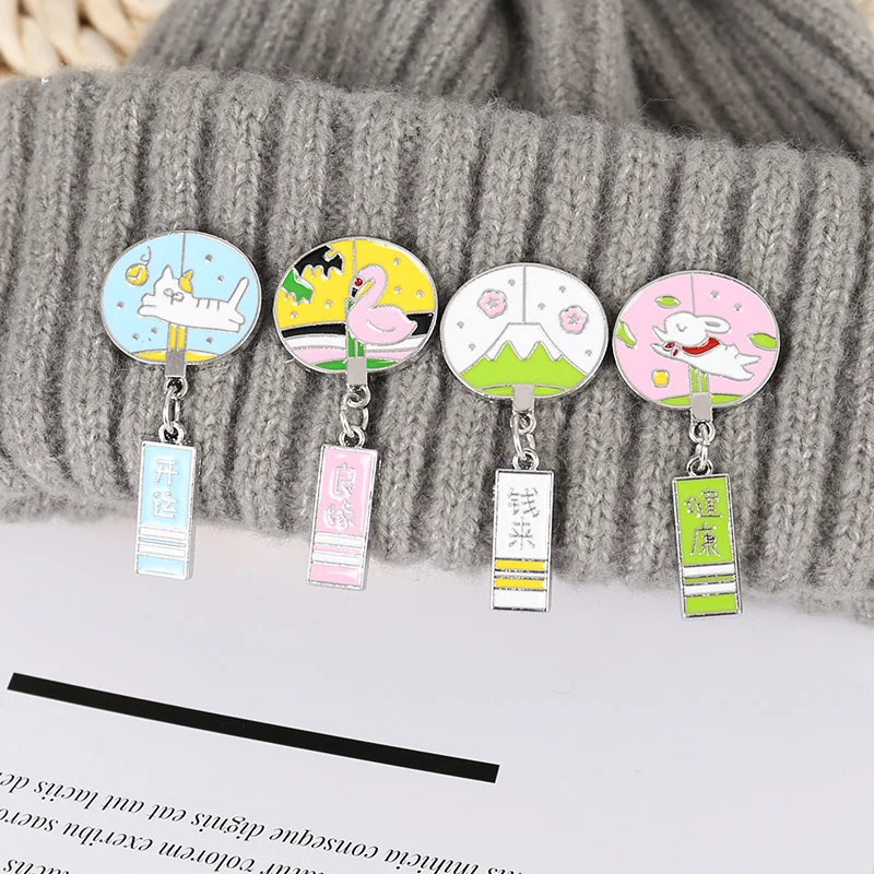 

Japanese Harajuku Cartoon Animals Mount Fuji Round Tag Metal Brooch Lucky Badge Gift for Children