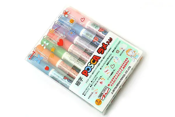 Uni Posca Glitter Paint Marker PC-3ML - Fine Point - 7 Color