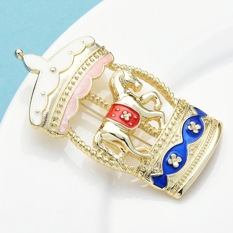 

Wuli&baby Merry-go-round Brooches Enamel Horse Carousel Brooch Pins For Women Unisex Jewelry Gifts