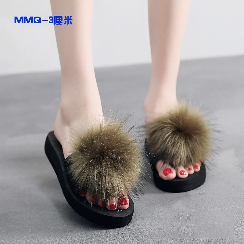 

Sexy Faux Fur Slippers Women Fuzzy Fluffy Slippers Outdoor Indoor Home Flat Shoes Female Casual Flip Flops Slides MTX71