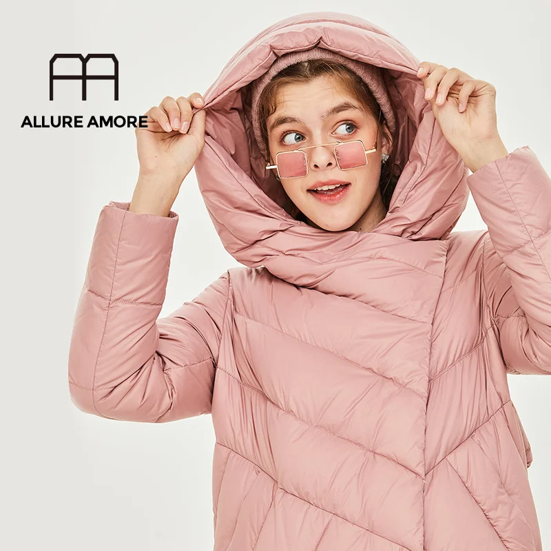 Allure Amore, женская зимняя куртка, ветронепроницаемое пальто с воротником-стойкой и капюшоном, Женская парка из биопуха, защитит от холода