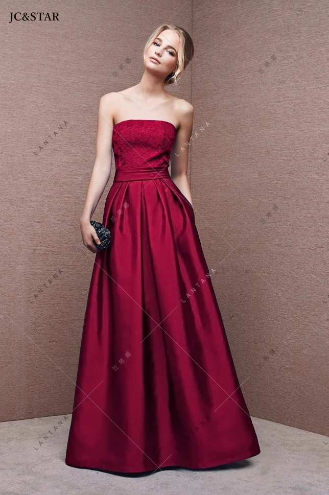 vestido de festa casamento Strapless Backless A Line Royal Blue Burgundy bridesmaid dresses long wedding party gowns cheap | Свадьбы и