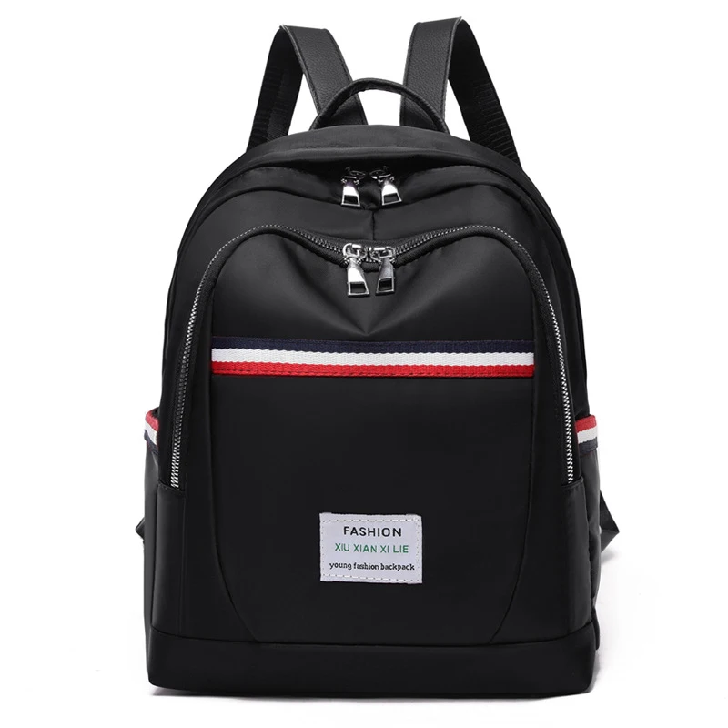 

Модный школьный рюкзак со вставками и двойной молнией для студентов, Повседневная водонепроницаемая сумка на плечо из ткани Оксфорд, мягки...