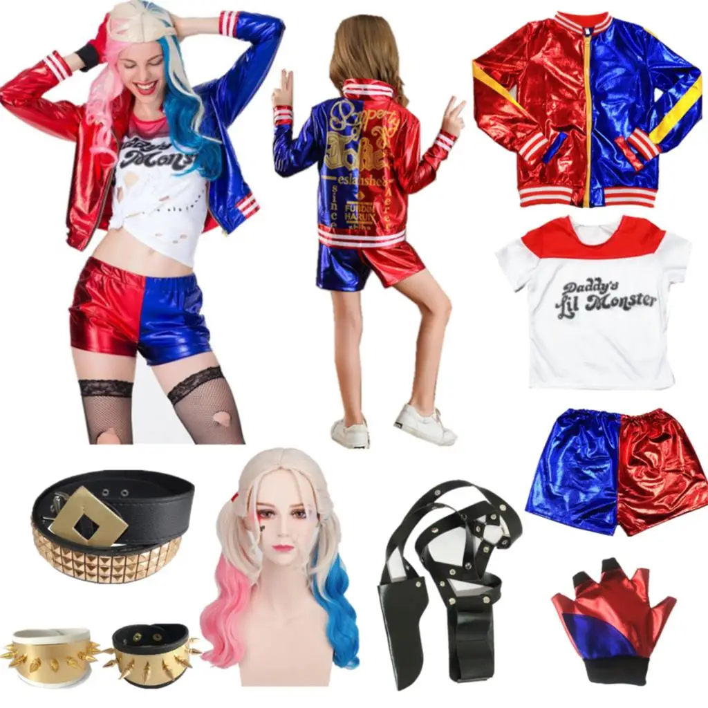 Carnival Харли Куинн Kids Girls Harley Cosplay Costumes Quinn Belt Monster Jacket Pants Sets Party Clothes