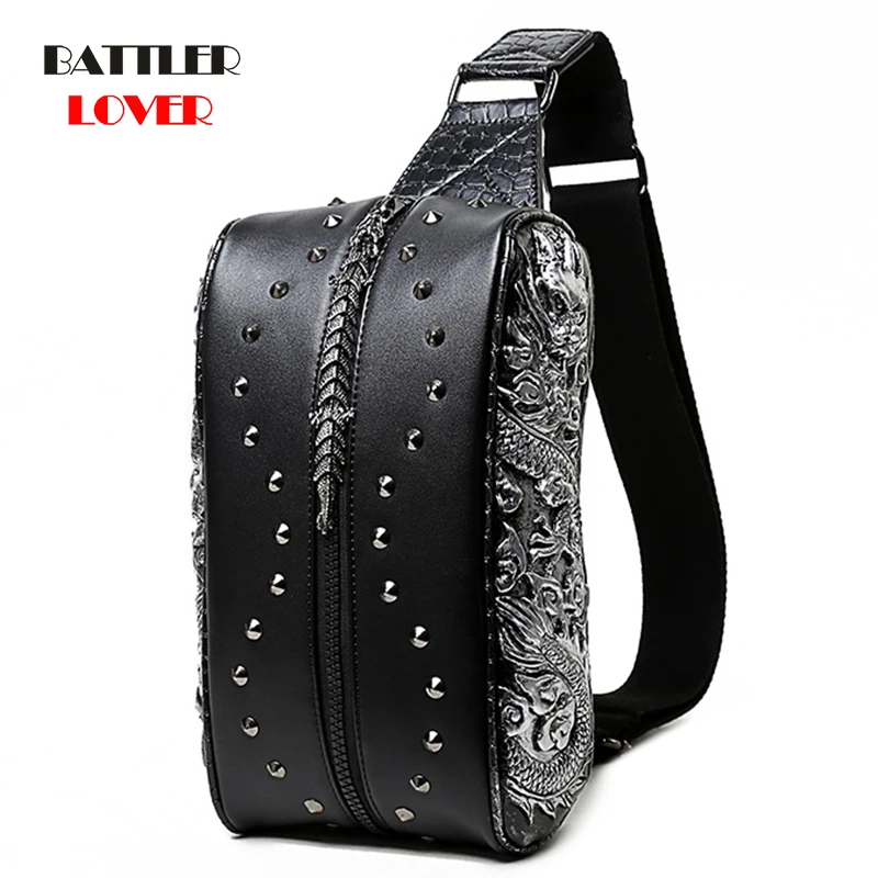 

Punk Chest Bags For Women 2021 New Rivet Design Handbags Female Brand Sequined Messenger Bags Men High Quality Crossbody Purses