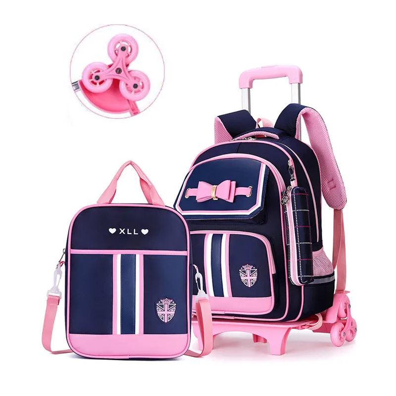 Водонепроницаемый Школьный рюкзак на колесиках для девочек-подростков, детские дорожные вместительные рюкзаки на колесиках