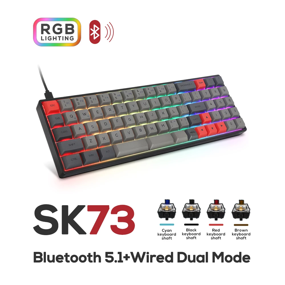 

SK73S Mechanical Keyboard Bluetooth Wireless Gateron Optical Switch RGB Backlit Gaming Waterproof Macro Programe Gamer GK61