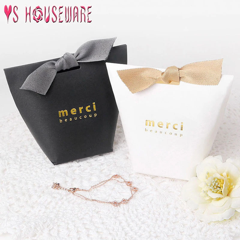 5 шт. Merci спасибо черный белый бронзированный мешок конфеты спасибо Свадебные сувениры Подарочная коробка посылка подарок на день рождения
