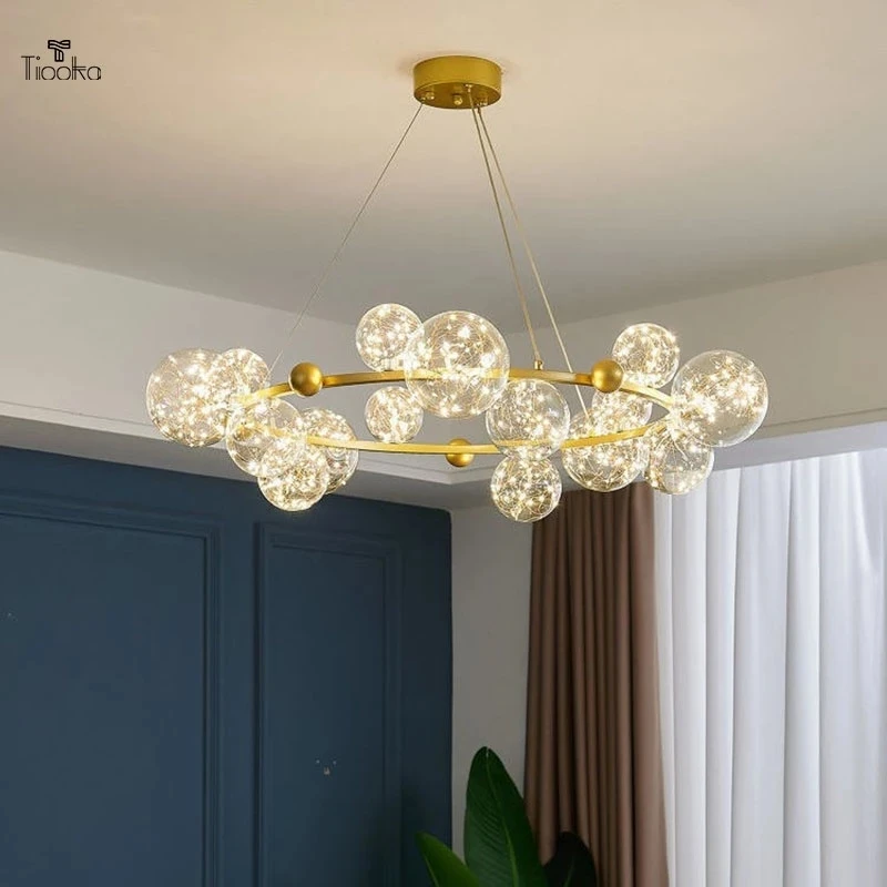 Modern Glass Bubble Dining room Chandelier Led Long Round G9 Metal Cable Hanging Lighting for Bar Restaurant | Лампы и освещение