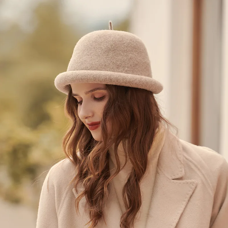 

Jazz Hat Warm Woolen Ladies Casual Fisherman Hats Korean Style Big Eaves Dome Cute Top Cap Women шапка женская gorro lana mujer