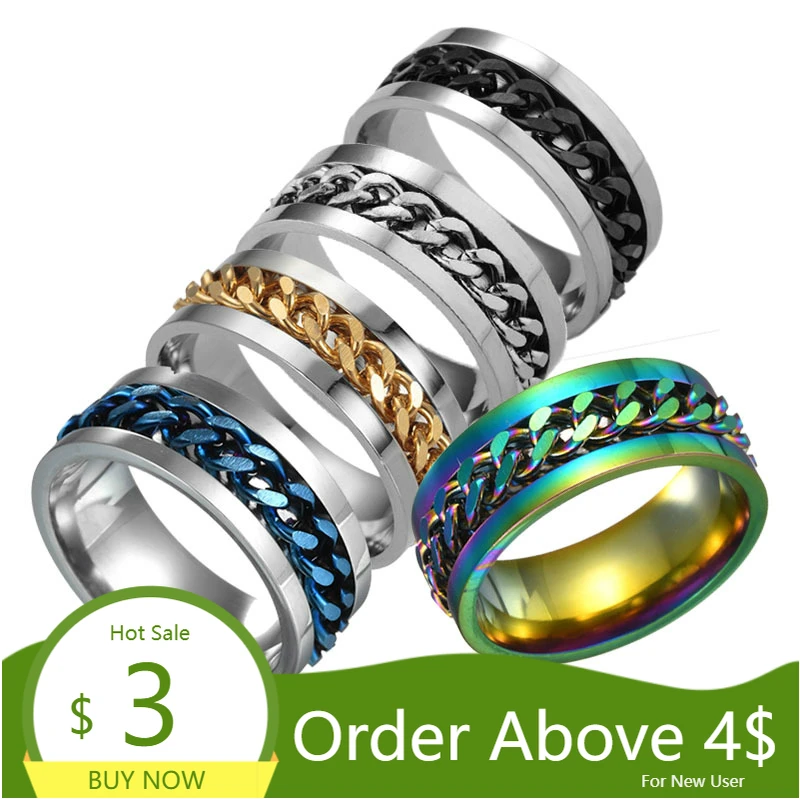 Visisap оптовая продажа Титан Сталь красочные цепи вращающиеся кольца для мужчин