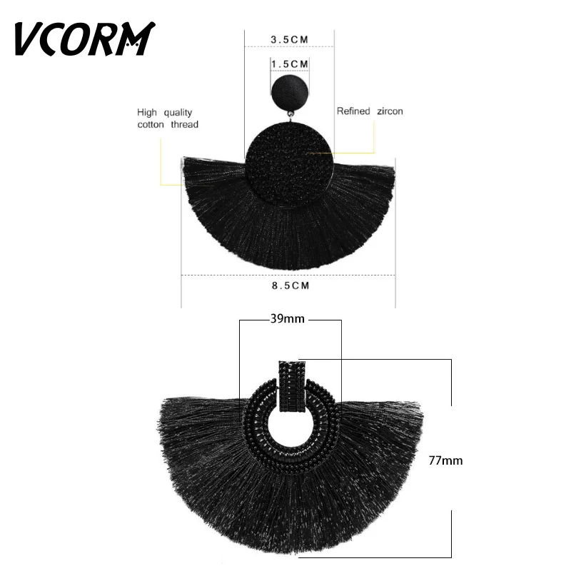 

VCORM New Fashion Bohemian Tassel Big Drop Earrings for Women Luxurious Vintage Crystal Long Dangle Earrings 2019 femme Jewelry.