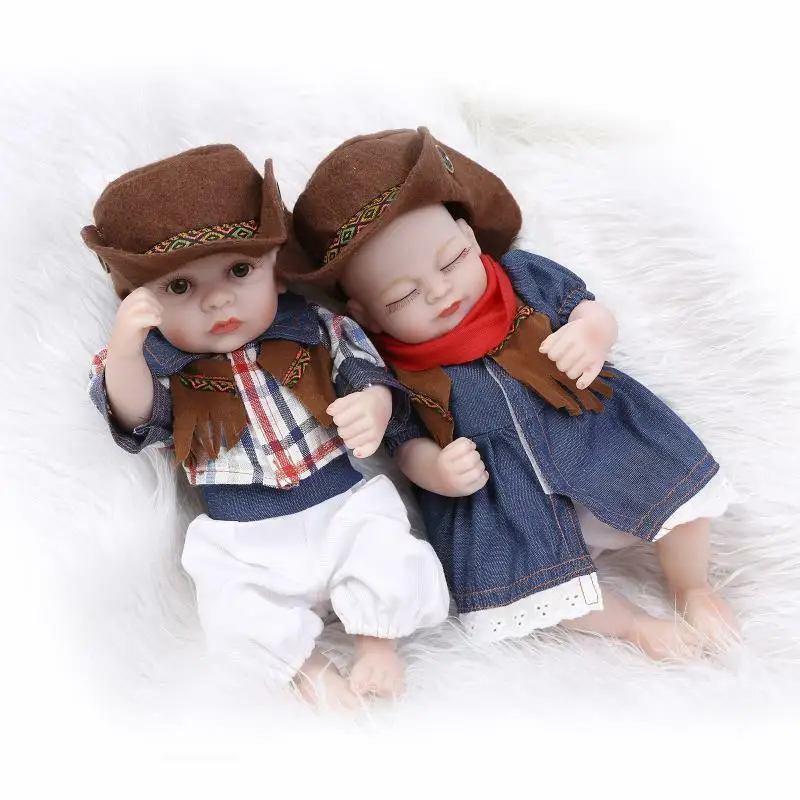 2PCS Twins Handmade Newborn Baby 11'' /27cm Vinyl Soft Silicone Reborn Real Doll Girl Toys For Kids Toys For Girls