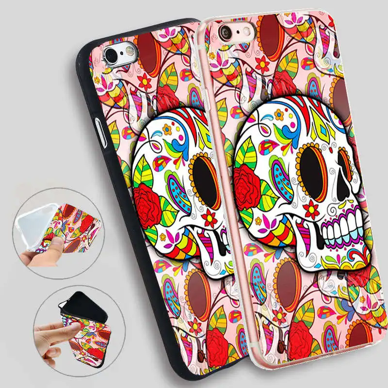 Силиконовые чехлы с изображением сахарных черепов для iphone 7 7plus 8 5S XR XS Max 5 SE 6 s 6/7/8