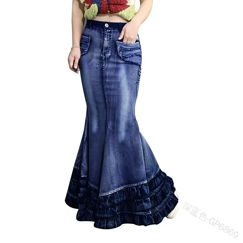 Юбка WEPBEL Женская длинная Повседневная модная джинсовая Русалка с завышенной