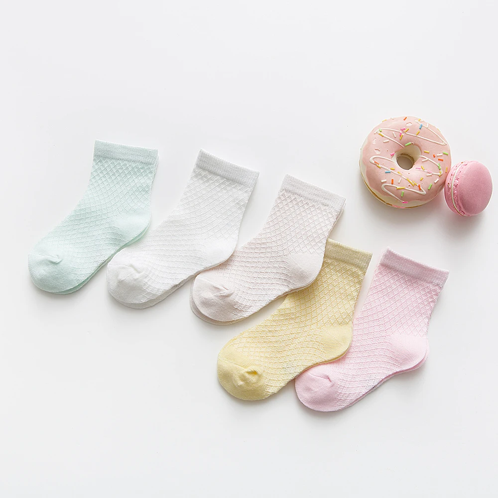 5Pairs/lot 2-9Y Baby Socks Summer Cotton Jacquard Kids Socks Solid Colorful Girls Mesh Cute Newborn Boy Toddler Socks Baby