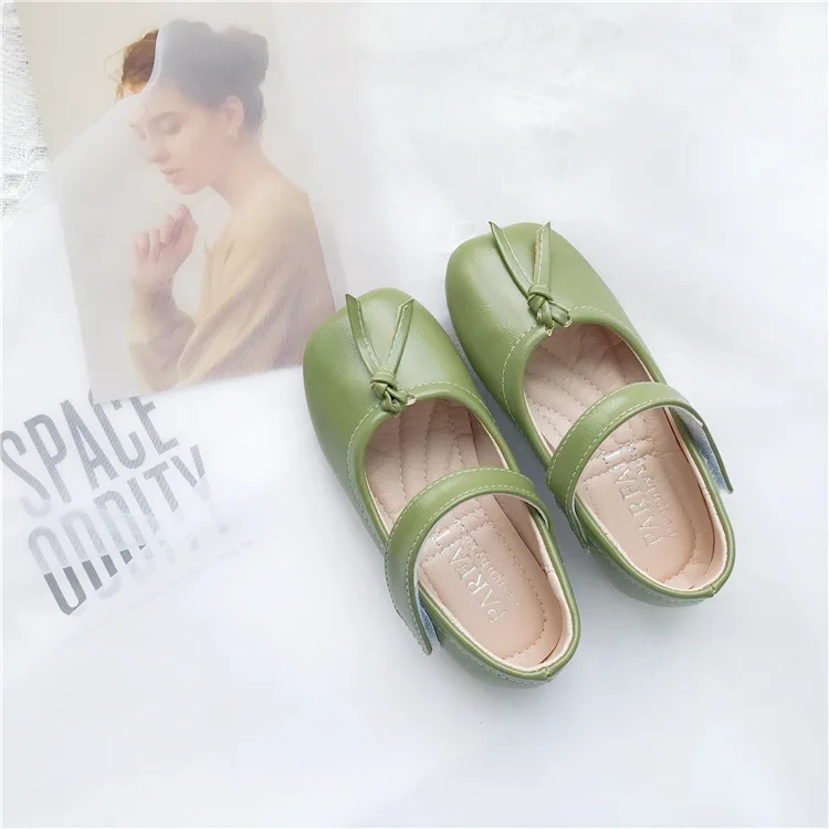 Soft bottom square head shoes for girls kids princess shoes spring and autumn Korean children bean shoes baby casual shoes - Color: green