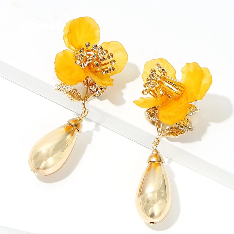 Коми новые ZA Цветочные металлические жемчужные очаровательные Висячие серьги