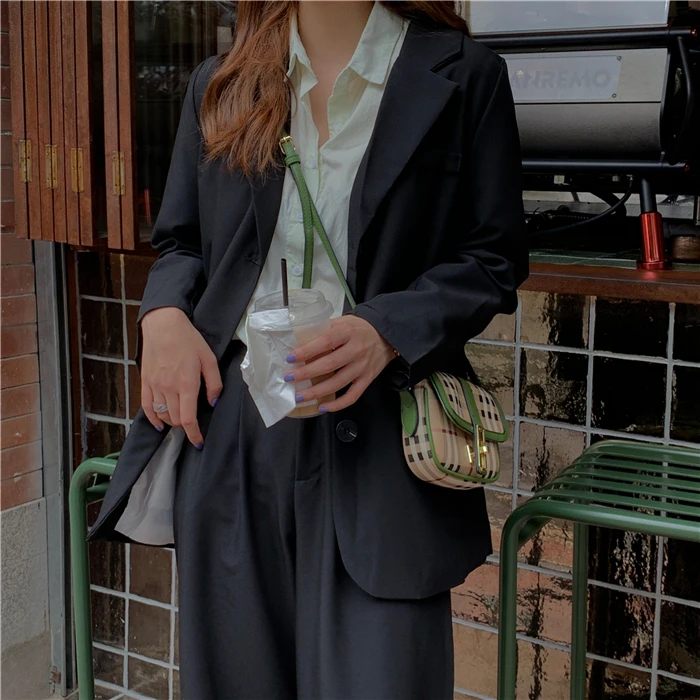 HziriP Autumn All Match Office Lady OL Style Solid Elegant Blazer+Straight Casual Loose Trouser Women Suits 2 Piece Sets