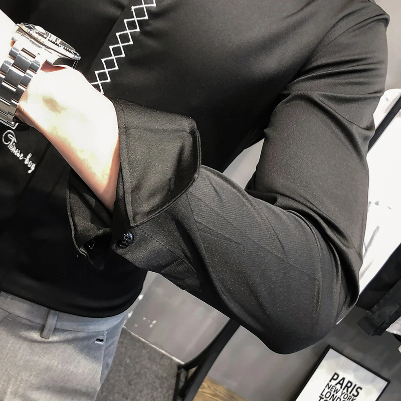 

Color Fashion Solid Shirts for Men Business Casual Dress Shirts Long Sleeve Slim Fit Streetwear Men Clothing Social Party Blouse