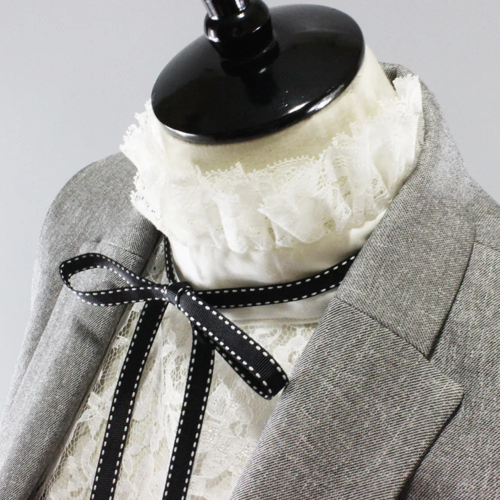 

2021 Lace Floral Ruffles Stand Fake Collars for Women Blouse Sweater Decorative Female Detachable Collar Bowknots False Collar